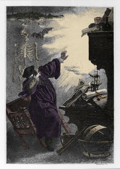 Apparition de Mephistopheles (Mephisto) a Faust Illustration de "" Faust"" av Johann Wolfgang von Goethe (1749-1832) (Illustration för "" faust"" av Goethe) Gravyr av Unknown artist