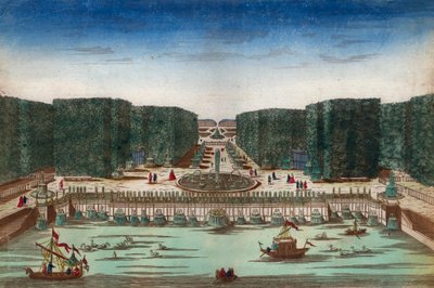 Aquae Lapsus i Hortis Versalicis - Optisk vy som representerar vattenfallen i Versailles på 1700-talet - Illustration runt 1760 av Unknown artist