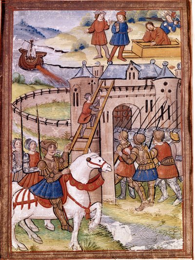 Överfall på ett slott. Avsnitt av 100-åriga kriget. 1500-talsmanuskript. Victoria and Albert Library, London. av Unknown artist