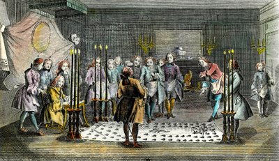 Montering av Francs Macons för mottagande av mästare Gravyr omkring 1750 Privat samling av Unknown artist