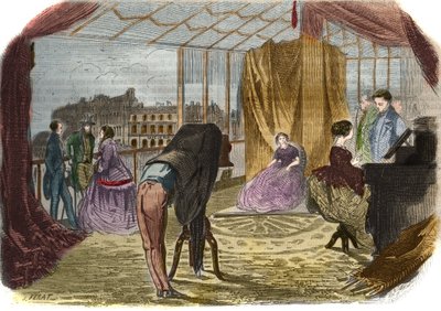 Workshop av fotografen av Nadar Jeune (Alban Adrien (Alban-Adrien) Tournachon dit) (1825-1903), boulevard des Italians i Paris. Gravyr från 1856. av Unknown artist