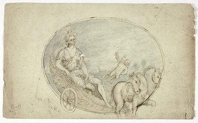 Aurora i sin vagn (recto); Tre manliga porträttbyster (verso) av Unknown artist
