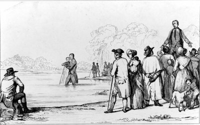 Dop av anabaptisterna med total nedsänkning i vatten. av Unknown artist