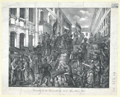 Barrikad vid universitetet den 26 maj 1848 i Wien av Unknown artist