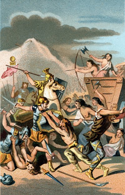 Slaget vid Aix: Invasion av Cimbres och germaner från 110 till 102 f.Kr. Teutonerna besegrades av Caius Marius, den vise, romerske konsuln. av Unknown artist