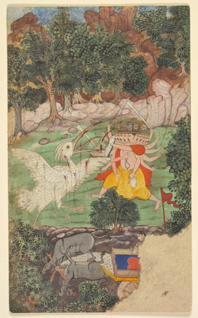 Slaget vid Ravana och Jatayu, från sarga (kapitel) 49 i Aranya-kanda (Skogens bok) från en Ramayana (Ramas resa) av Valmiki (indisk, aktiv i mitten av 1000-talet f.Kr.) av Unknown artist