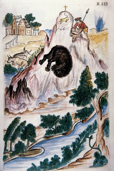 Björnjakt, från boken "Trujillo of Peru" eller "Codex Martinez Companion", av Balthazar Martinez Companion och Bujanda, biskop av Trujillo (1782-1785) av Unknown artist