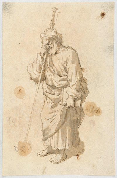 Skäggig man med en stav av Unknown artist