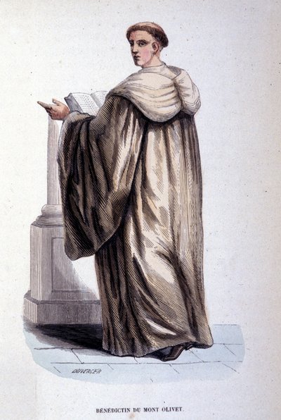 Benedictine of Mount Olivet eller Olivetain, religiös ordning grundad i Siena på 1300-talet. Gravyr av 1800-talet. Coll. privat, Milano. av Unknown artist
