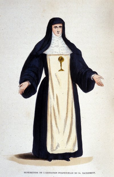 Benedictine av den eviga tillbedjan av det heliga sakramentet, en orden grundad av Catherine de Bar i Paris 1654. av Unknown artist