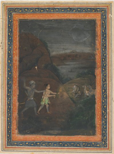 Bhils jagar rådjur på natten av Unknown artist
