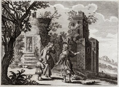 Bibeln från Royaumont, Gamla testamentet: Ismaeljakt. När Sara såg att Ismael, Agars son (Hagar) behandlade den lille Isak illa, bad hon Abraham att skicka tillbaka henne med sin son, för att Isak skulle bli den ende arvtagaren enligt Guds löften. Sjuk av Unknown artist