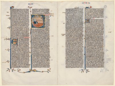 Bifolium från en bibel: Initial E[t factum est] med Hesekiel av Unknown artist
