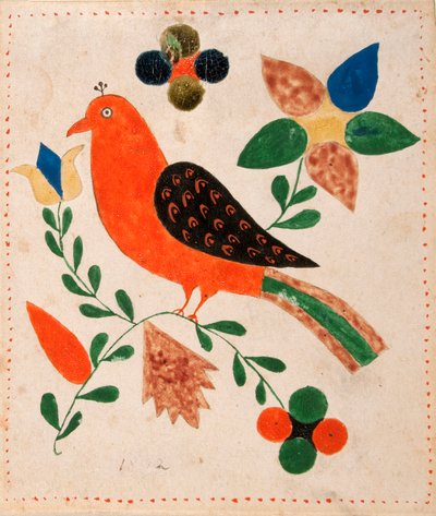 Fågel vänd åt vänster på blommande kvist av Unknown artist