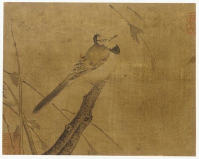 Fågel på en bladlös gren av Unknown artist