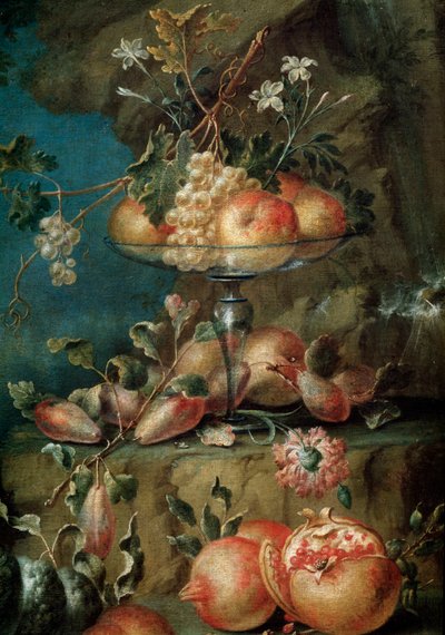 Fåglar och frukter i ett landskap (detalj av en målning av Unknown artist
