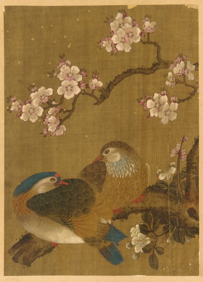 Fåglar och plommonblommor av Unknown artist