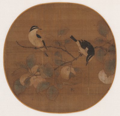 Fåglar på en persikagren av Unknown artist