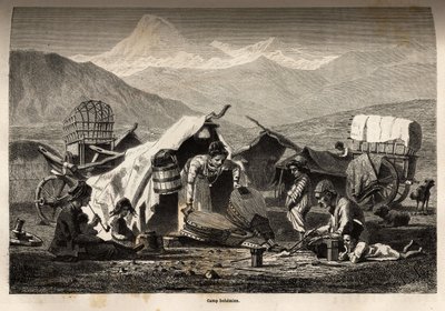 Bohemiskt läger. Gravyr för att illustrera resan i provinserna i Kaukasus, av Basile Vereschaguine, 1864-1865, publicerad i "" Le tour du monde, nouveau journal des voyages", redigerad av Edouard Charton av Unknown artist