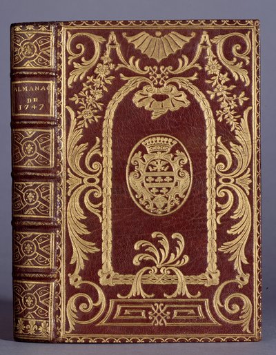 Bokomslag, bindning med prydnadsföremål varierar till armarna på cottefamiljen av en almanacka från 1747. Paris, Dekorativ konst av Unknown artist