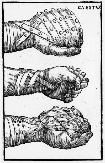 Boxningshandskar - i "Jerome Mercurialis de Arte Gymnastica", Venedig upplaga av Unknown artist