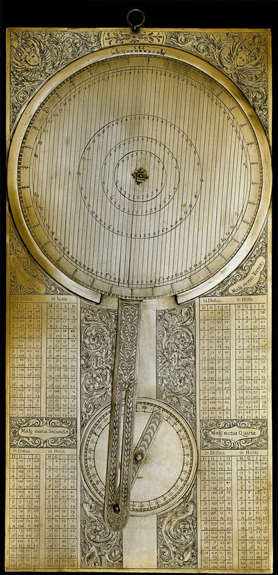 Mässingsinstrument känt som "Jovilabe" (Jovilabium) projicerat efter studier av Jupiters satellitperioder av astronomen Galileo Galilei (Galilee) (1564-1642) runt 1610. 1650-1700 Florens, Istituto e Museo di Storia delle Scienze. av Unknown artist