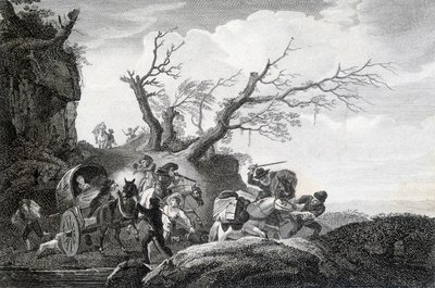 Brigander attackerar resenärer på en landsväg. Gravyr av en anonym 1700-tal. av Unknown artist