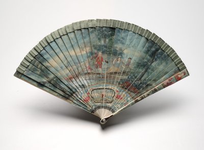 Brisé-fan med en scen av två par i ett landskap, ca 1700-25 av Unknown artist