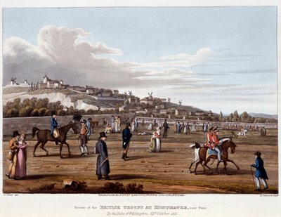 Brittiska trupper vid Montmartre - i "" Historiska, militära och marina anekdoter och incidenter som anlände till Storbritanniens och deras allierades vapen och slutade i Waterloo"", av Ed. Orme, sjuk. av Fry, Sutherland Clark, Dubourg, Heath, Atkinson, re av Unknown artist