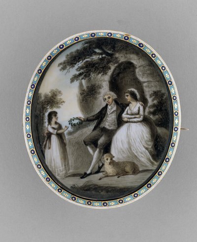 Brosch, ca 1800 (sepia på elfenben, hår, emalj av Unknown artist