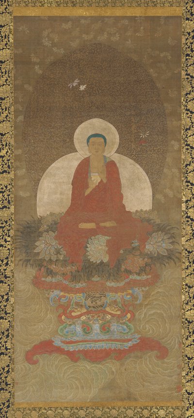 Buddha tronade på en matta av Kusa-gräs av Unknown artist