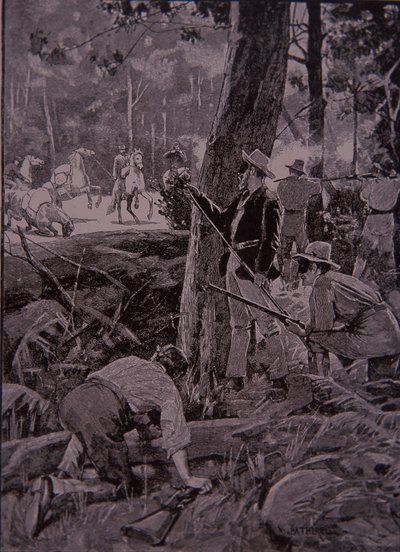 Bushrangers, australiska fredlösa, rånar en guldeskort (gravyr) av Unknown artist