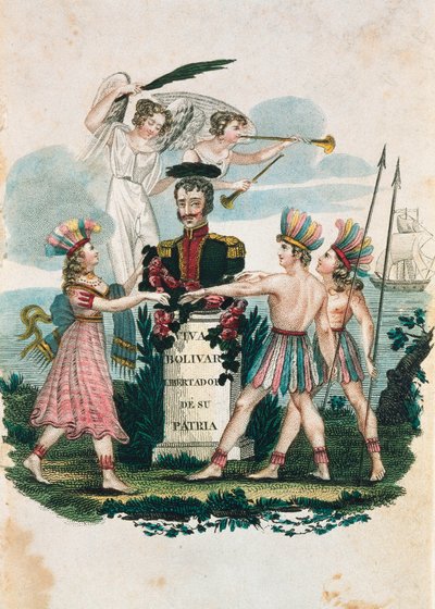 Byst av den venezuelanske militärhjälten och politikern Simon Bolivar (färggravyr) av Unknown artist