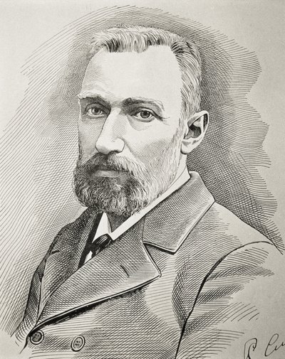 CURIE, Pierre (1859-1906). Fransk fysiker. Porträtt från 1898. Gravyr. av Unknown artist