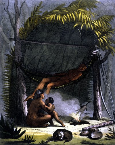 Cabane des Puris i Brasilien - i "" Den antika och moderna kostymen"" av Ferrario, red. Milano av Unknown artist