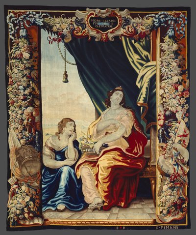 Caesars död får Kleopatra att sörja från Historien om Caesar och Kleopatra av Unknown artist