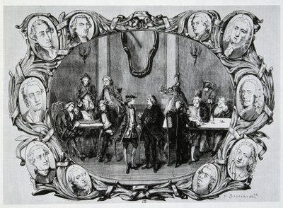 Café Procope i Paris på 1700-talet med Buffon, Gilbert, Diderot, D