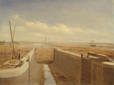 Kanal under uppbyggnad, möjligen Bude-kanalen av Unknown artist