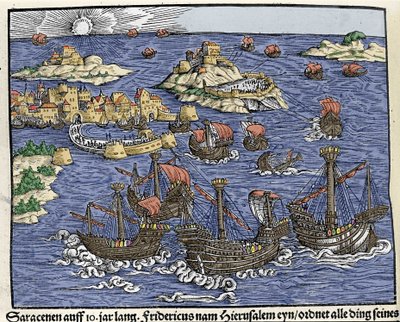 Erövring av Jerusalem av saracenska arméer i februari 638. I "Den Noble Strict Best Fromen""" av Johann Stumpff av Unknown artist