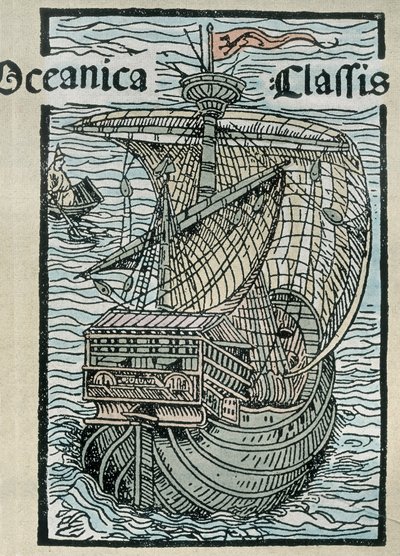 Caravelle "La Pinta" från Christopher Columbus expedition (färggravyr) av Unknown artist