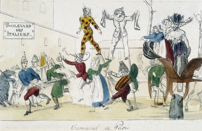 Carnival of Paris, boulevard des Italians - 1700-talsgravyr, Carnavalet. av Unknown artist