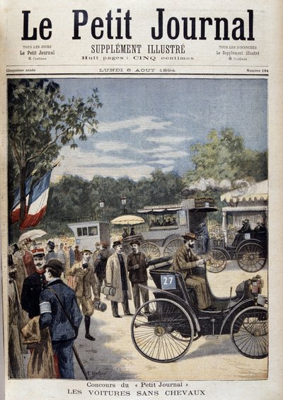 Bilar utan hästar, första bilen Panhard Levassor - omslag. "" Le Petite Journal"" av 6 augusti av Unknown artist