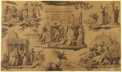 Tecknad film för tryckt bomullstextil: Fransmännen i Egypten [Les Francais en Egypte] av Unknown artist