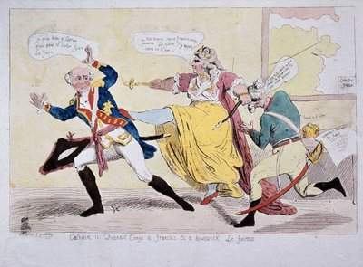 Catherine-II ger lov till François och Brunswick the Foireux, karikatyr, sent 1700-tal av Unknown artist