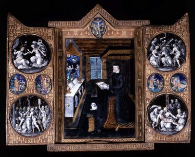 Catherine de Medici (Caterina de Medici) (1519-1589) i bön - triptyk e-post och läder av Unknown artist