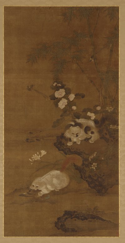 Katter, fåglar och blommor av Unknown artist
