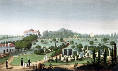 Cemetery of Père Lachaise, cirka 1820 - i ""Views of Paris"" av Courvoisier av Unknown artist