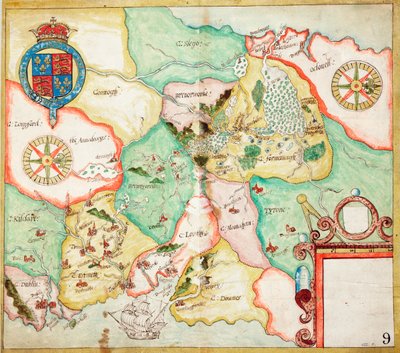 Centrala Irland, Dublin till Sligo, ca 1600 (linne, papper) av Unknown artist