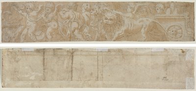Vagn tecknad av Lions med Amorini (recto) Delvis arkitektonisk studie (verso) av Unknown artist