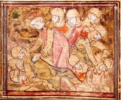 Karl den Store (742-814) hittar kroppen av sin brorson Roland som dog i slaget vid Roncesvaux Miniature från "" Grandes Chronicles de France"" 1375-1379 kommunala biblioteket, Castres av Unknown artist